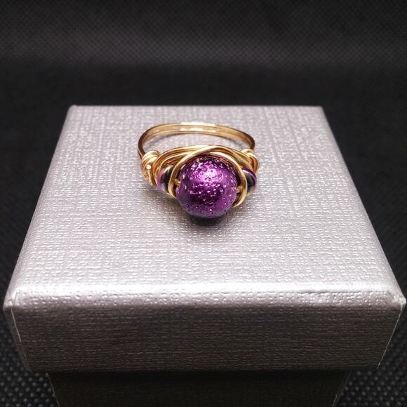 Artisan Made Triple Stone Ring Wire Wrap Purple Lava Rock Hematite Bead Diffuser - Picture 1 of 11